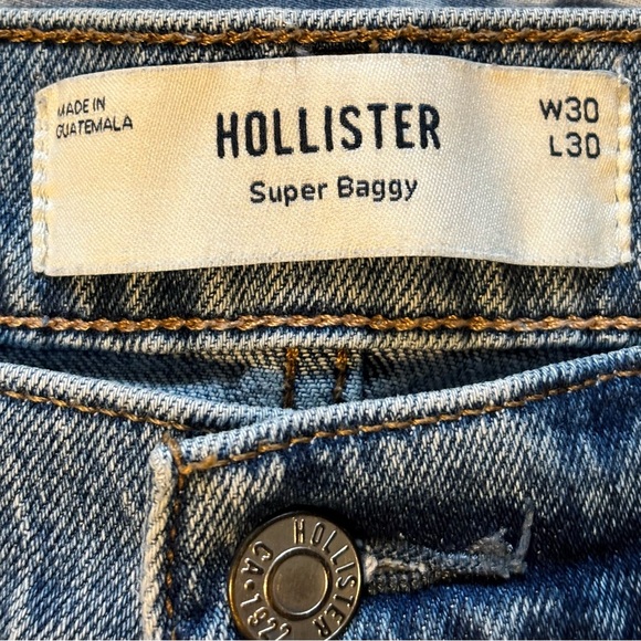 Hollister Super Baggy Jeans Mens 30x30 Blue Wide Leg Denim Relaxed Fit Casual - Picture 3 of 7